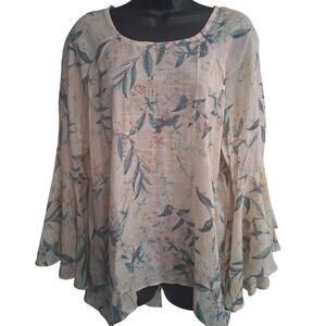 Lauren Conrad Shirt XL Floral Blouse Open Back Ruffles Feminine Top Lightweight